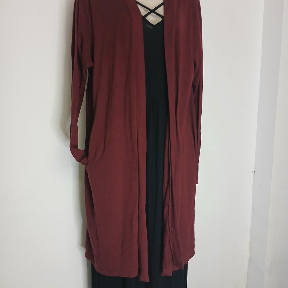 UEC Zenana Outfitters Maroon Long Sweater Duster with pockets size 3X - Picture 4 of 9